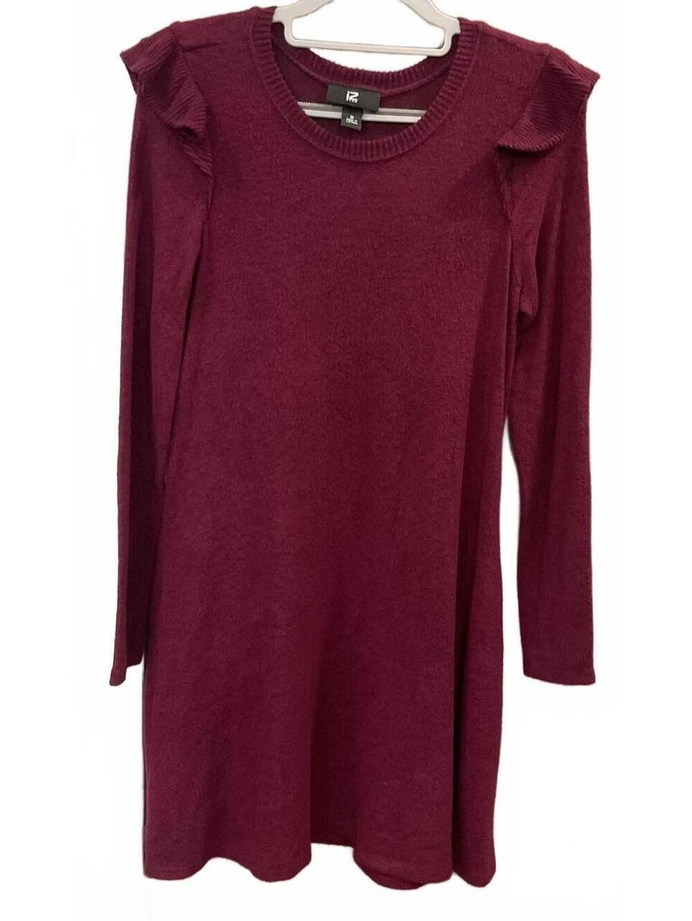 IZBYER Womens Long Sleeve Burgandy Round Neck Sweater Dress W/ Pockets  Size M